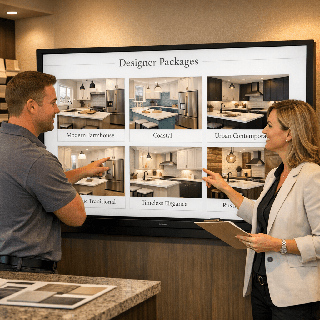 Designer Packages in Cornerstone PM design center — curated, pre-priced selection bundles for home builders across multiple style categories