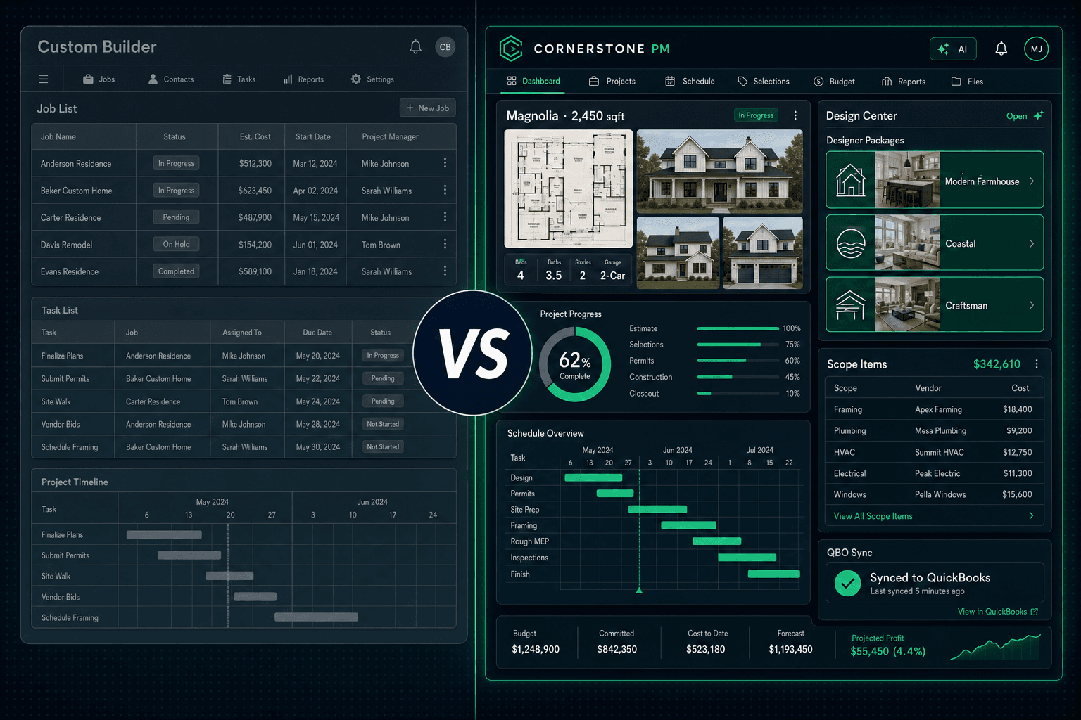 UDA ConstructionOnline vs Cornerstone PM — custom builder software compared to production home builder software